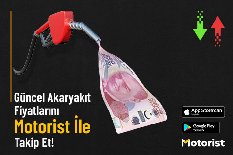 Akaryakıt fiyatlarını Motorist uygulaması ile takip et mesajı veren, benzin pompası ve Türk lirası görseli