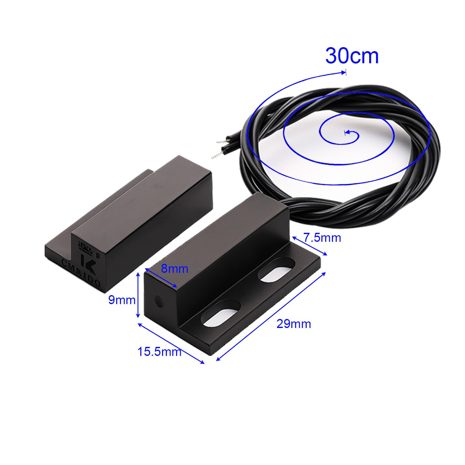 Motorist Kapı - Kapak Sensörü ölçüleri ve 30 cm kablo uzunluğu detaylı ürün görseli